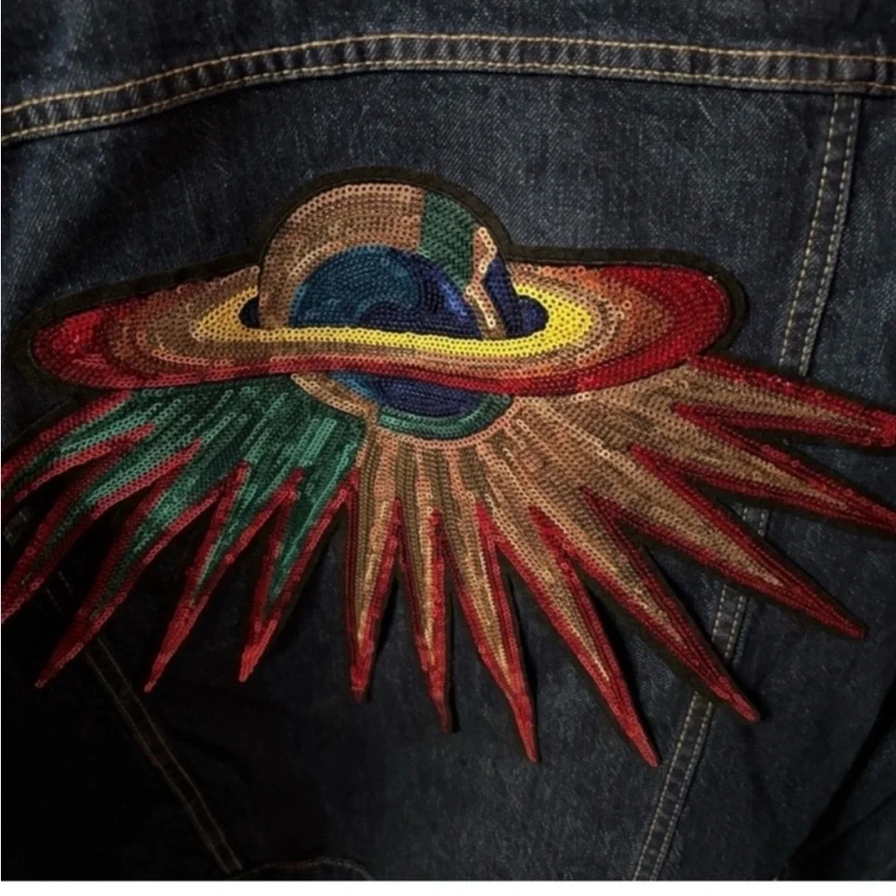 Gap Y2K Sequin satellite Out of world L jacket art wine festival  1 Of Gap Denim